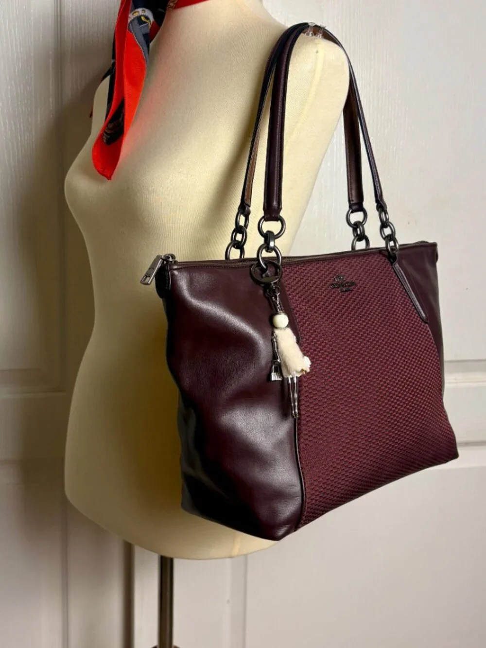 Coach Legacy Exploded Jacquard Ava Tote in Oxblood Colorway